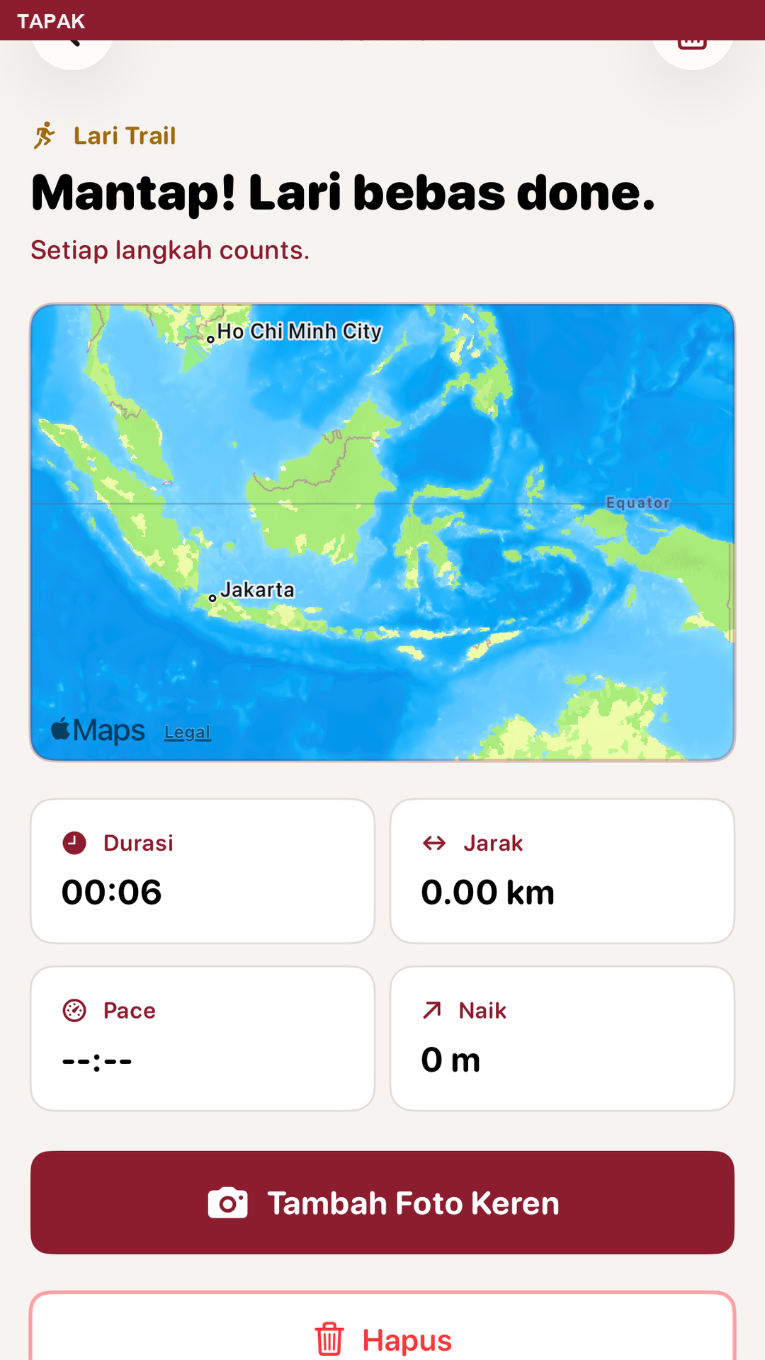 Ringkasan lari TAPAK